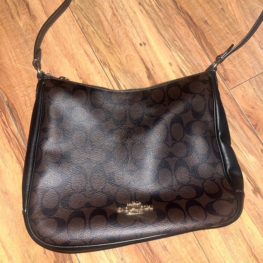 Coach Dark Brown and Black Signature Shoulder Bag